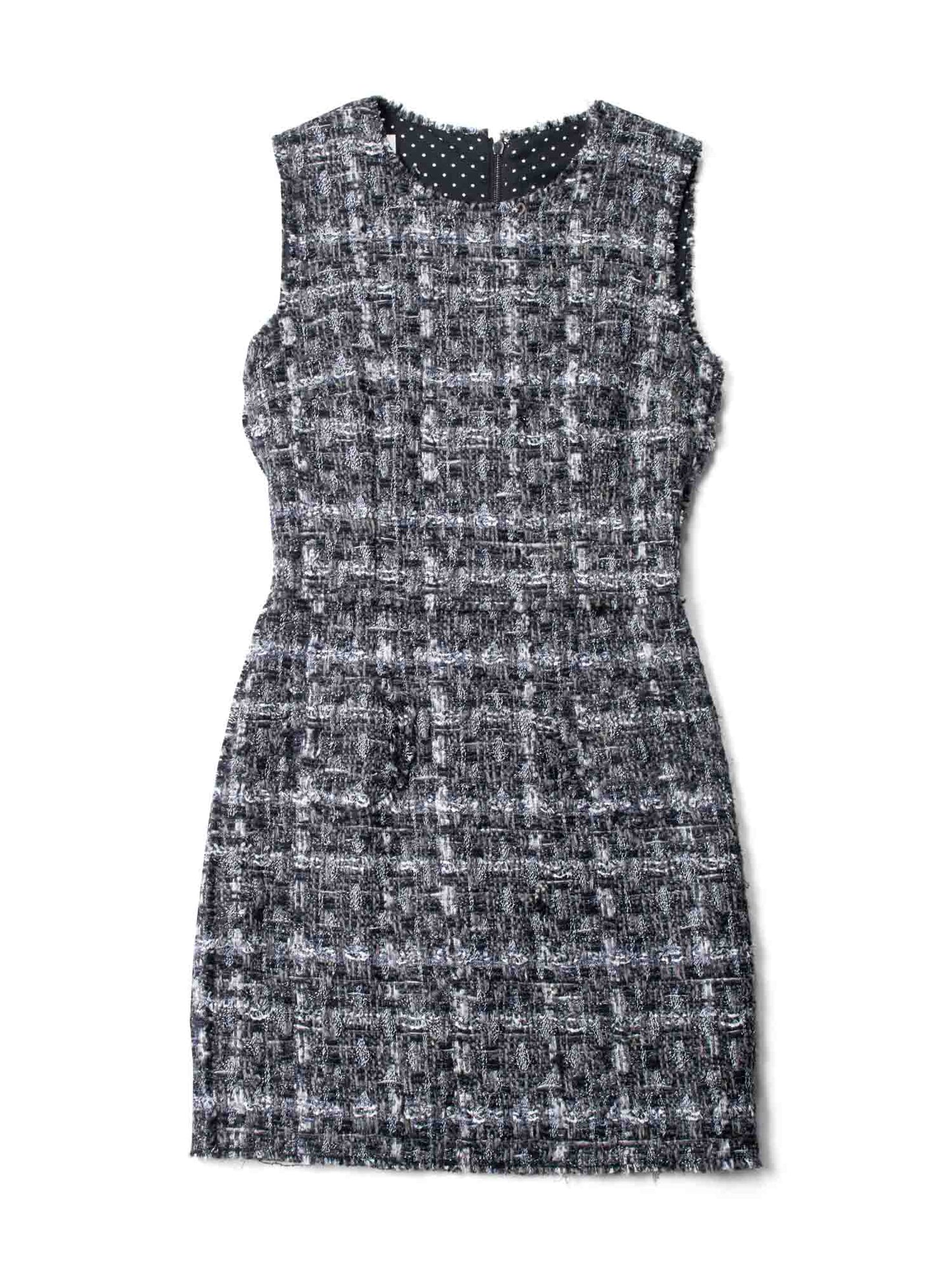 Dolce & Gabbana Tweed Fringe Fitted Mini Dress Grey-designer resale