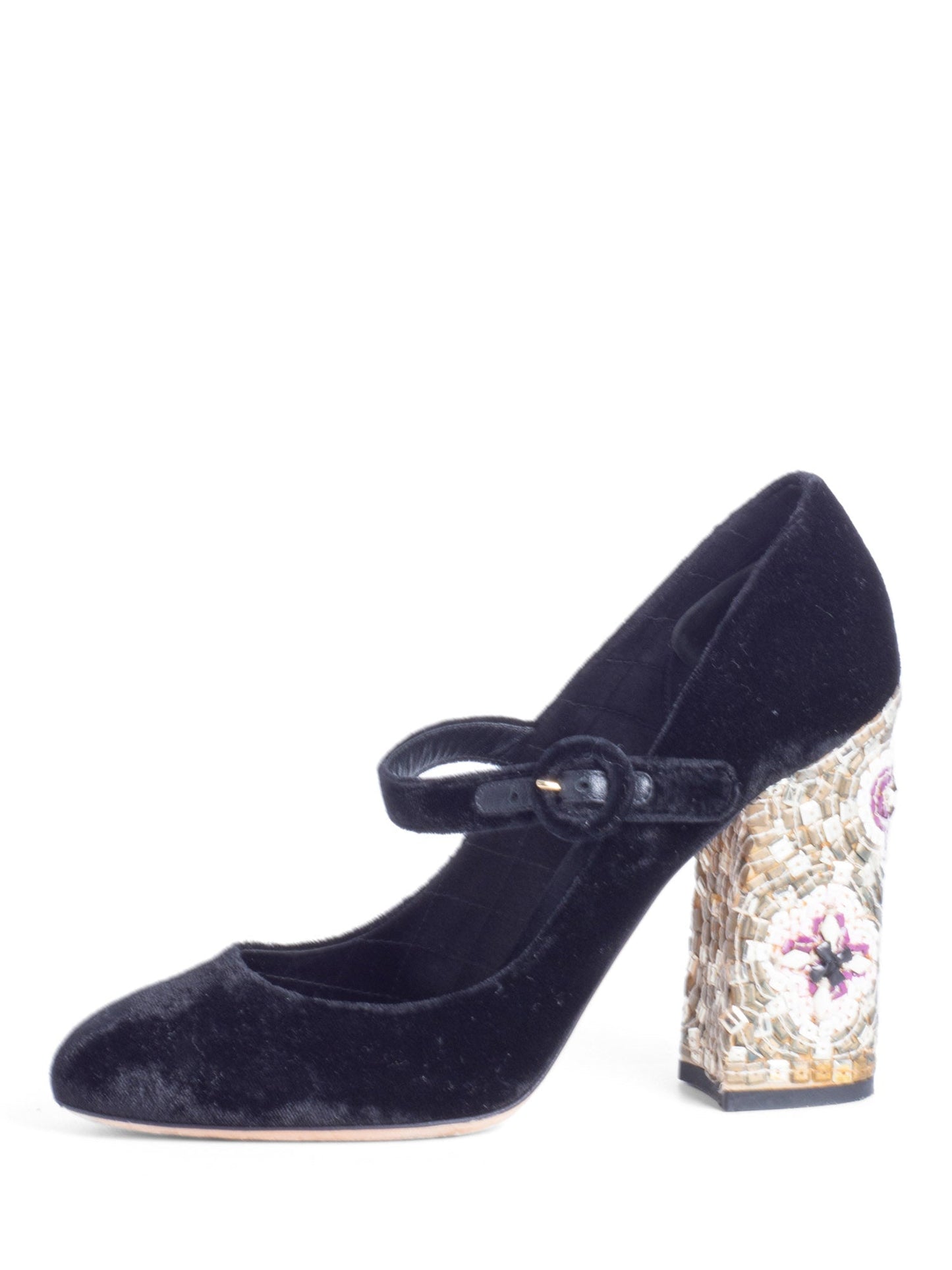 Dolce & Gabbana Velvet Mary Jane Mosaic Block Heels Black