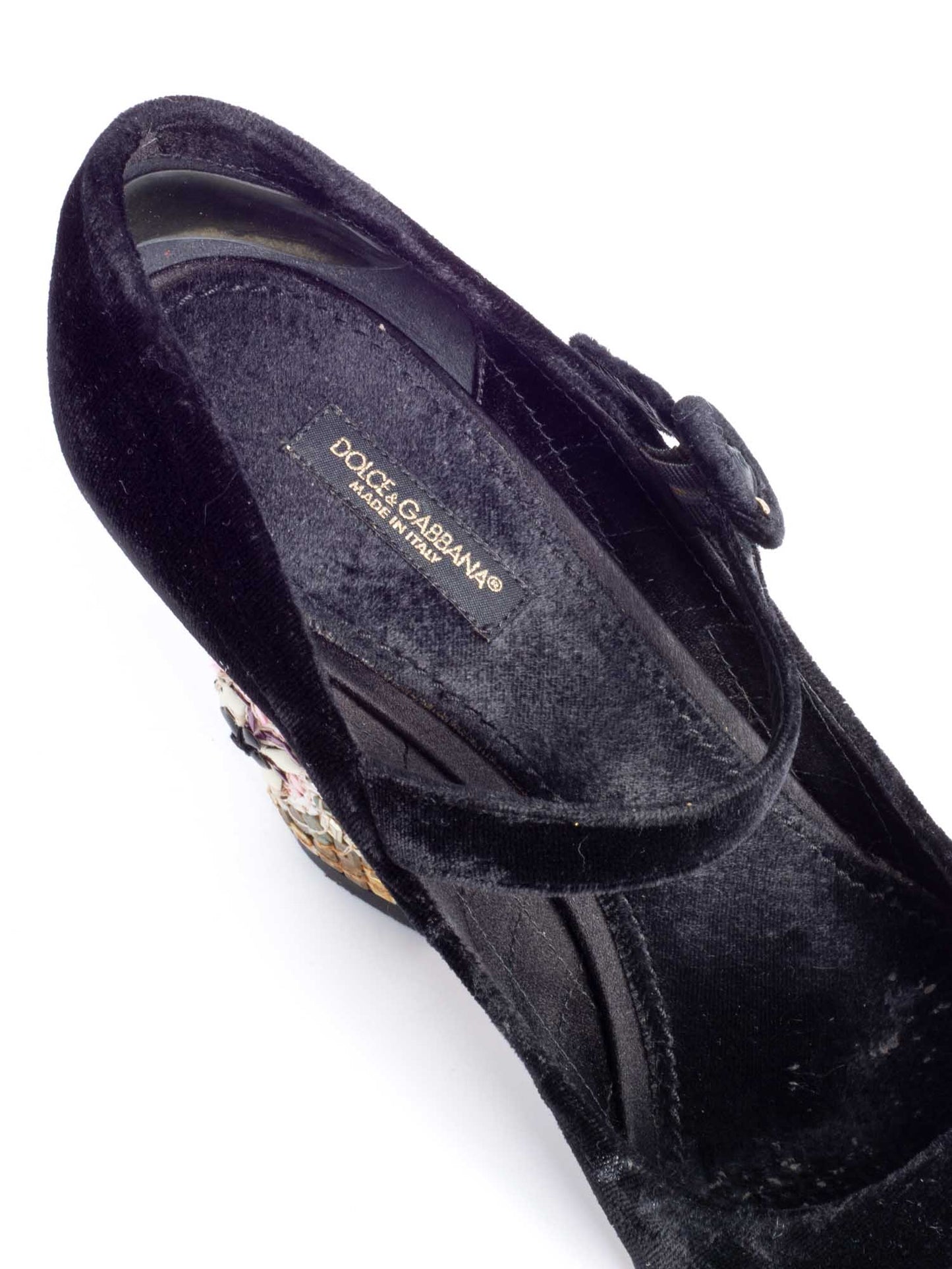 Dolce & Gabbana Velvet Mary Jane Mosaic Block Heels Black