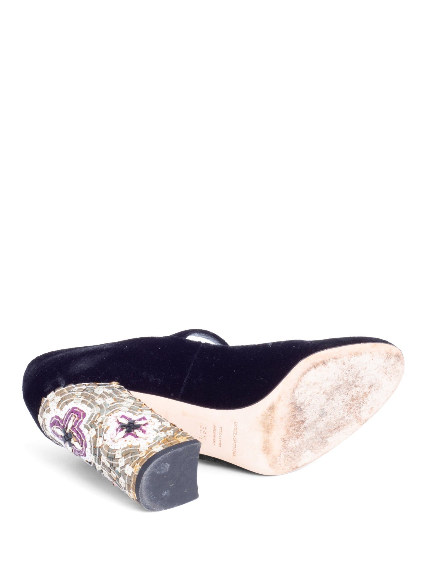 Dolce & Gabbana Velvet Mary Jane Mosaic Block Heels Black