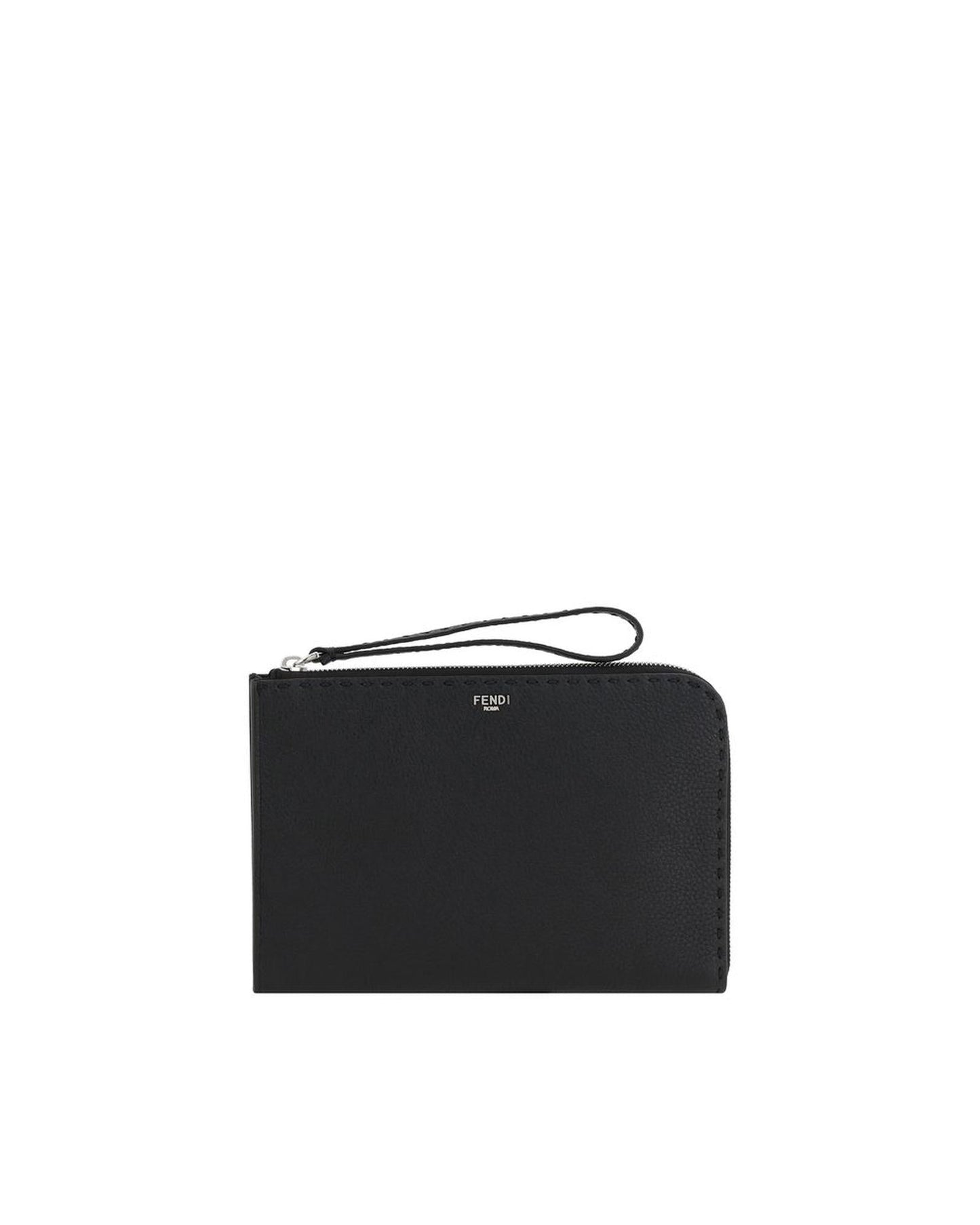 Fendi 7N0153 Pebble Leather Clutch Men Black Bags ONE SIZE Black