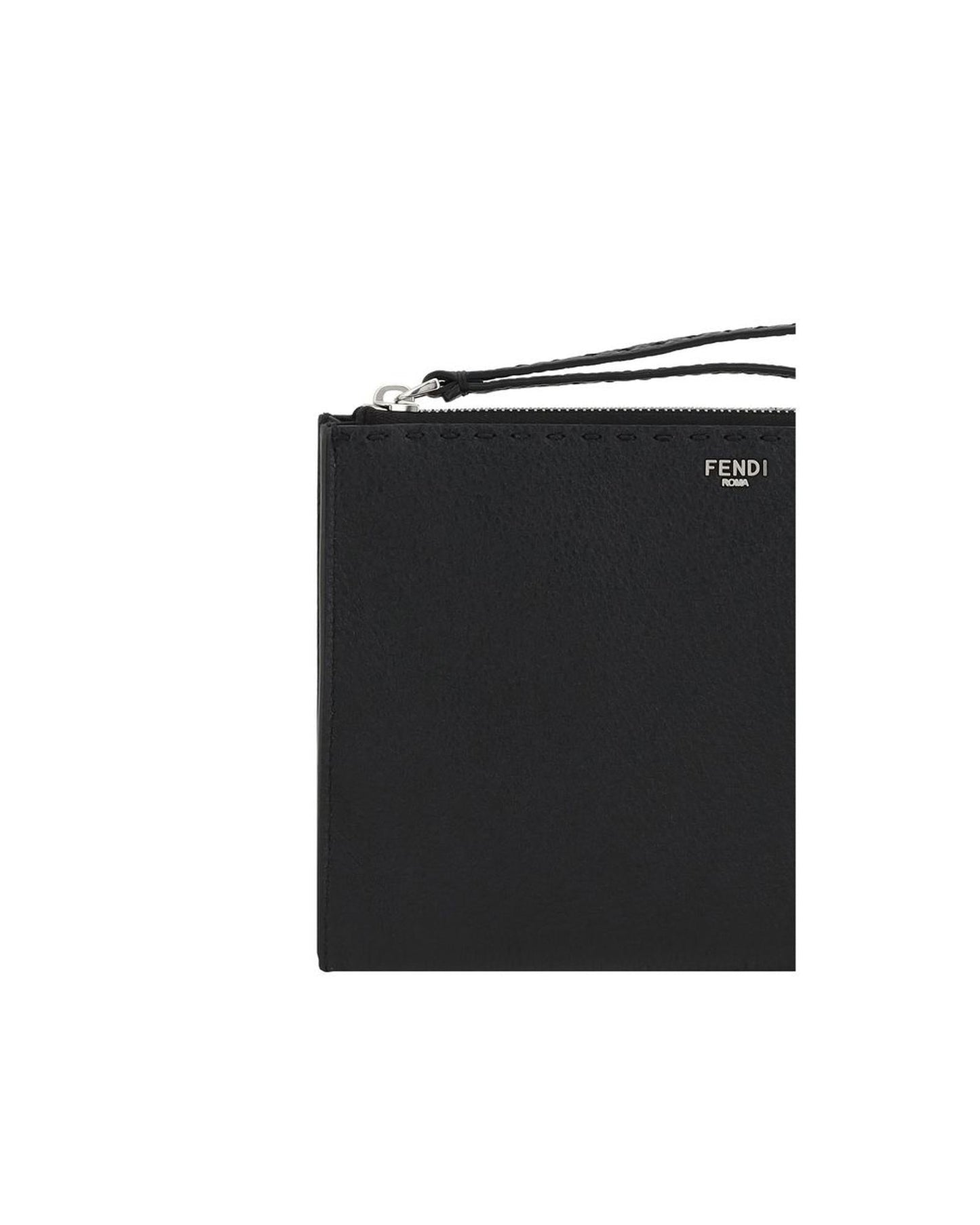 Fendi 7N0153 Pebble Leather Clutch Men Black Bags