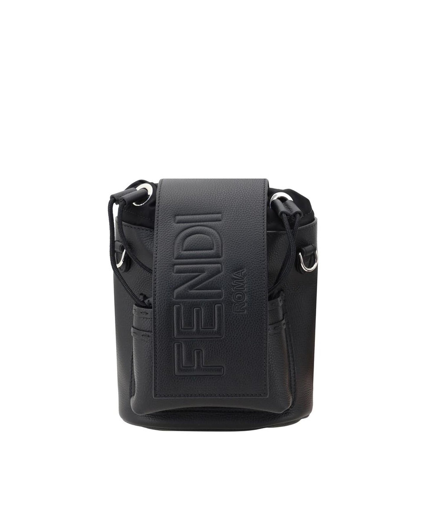 Fendi Roma Leather Bucket Bag Men Black Backpacks ONE SIZE Black