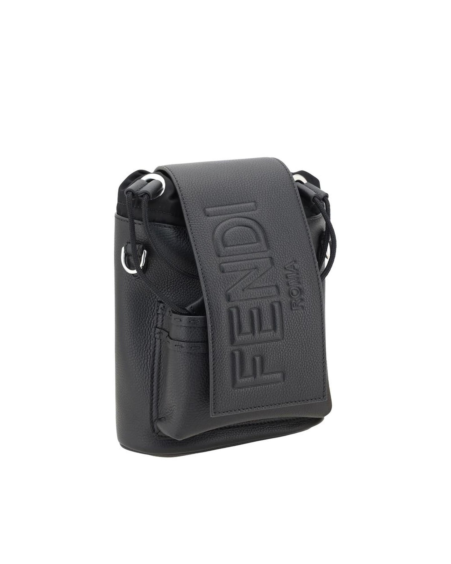 Fendi Roma Leather Bucket Bag Men Black Backpacks