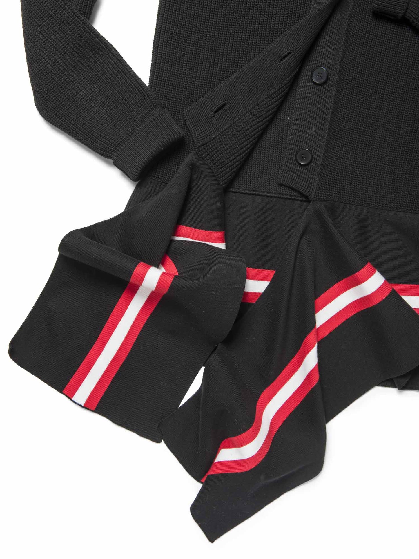 Givenchy Cotton Knit Asymetrical Web Stripe Cardigan Black Red White