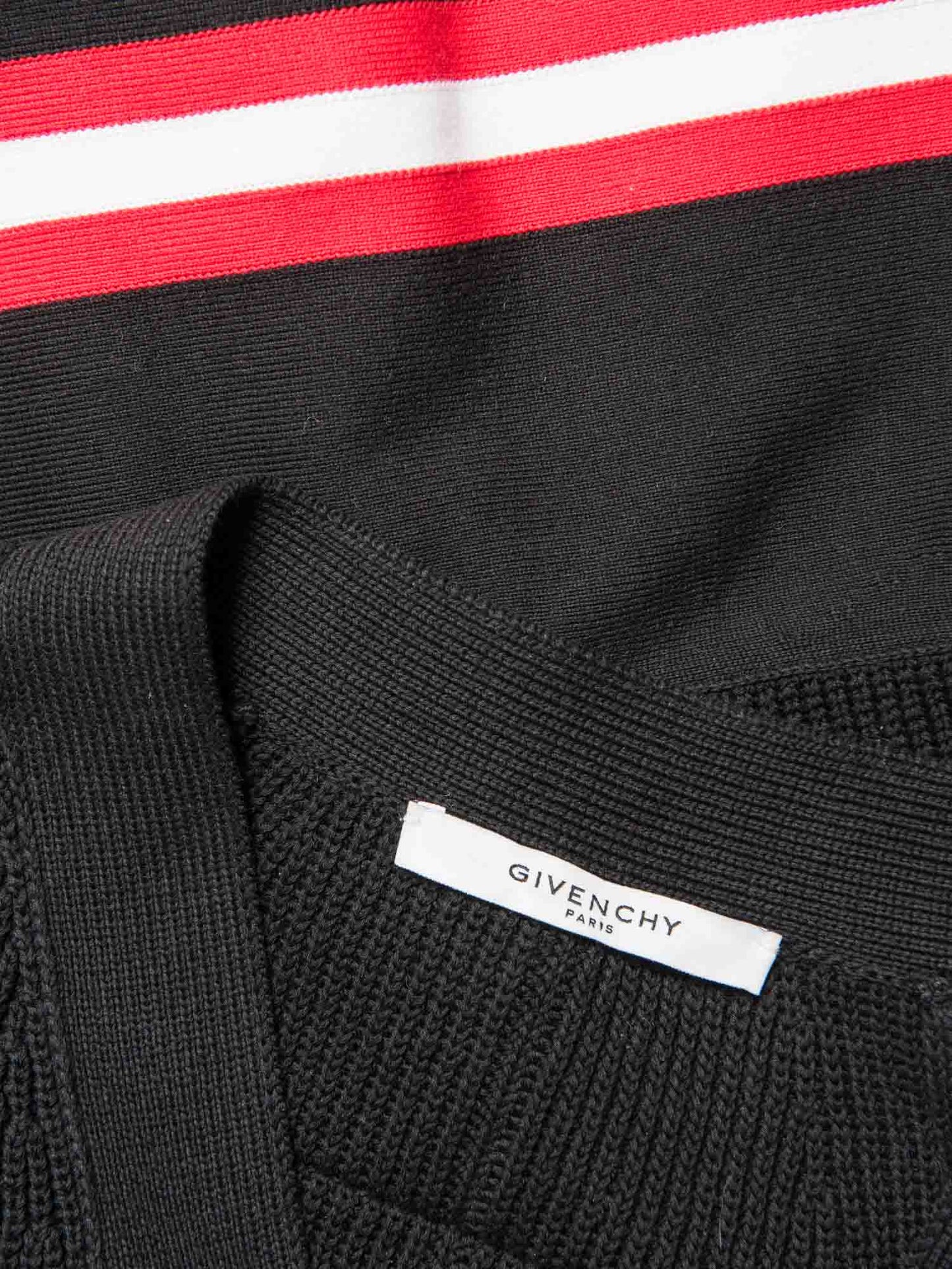 Givenchy Cotton Knit Asymetrical Web Stripe Cardigan Black Red White