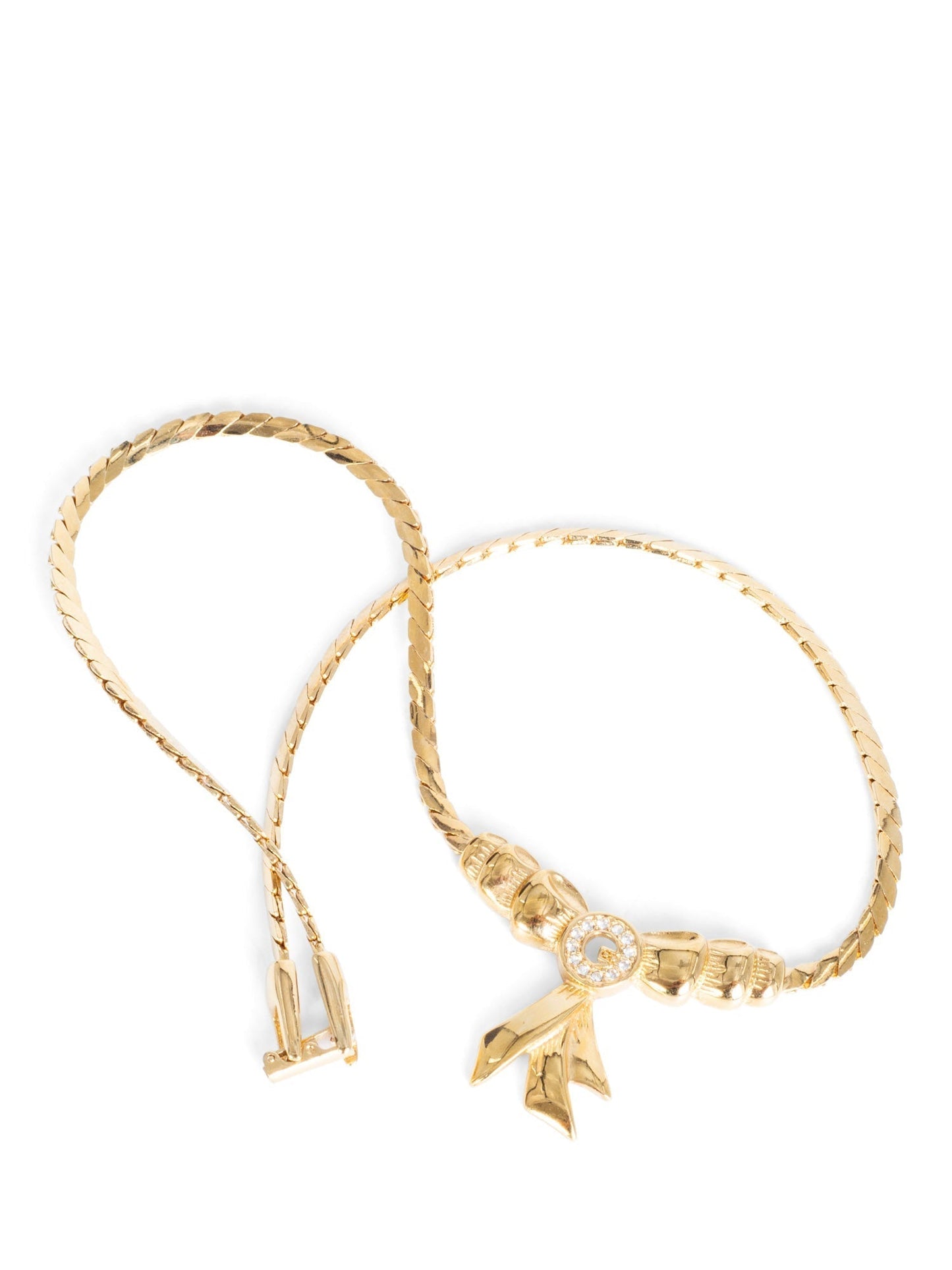 Givenchy G Logo Rhinestone Bow 24K Gold Plated Necklace