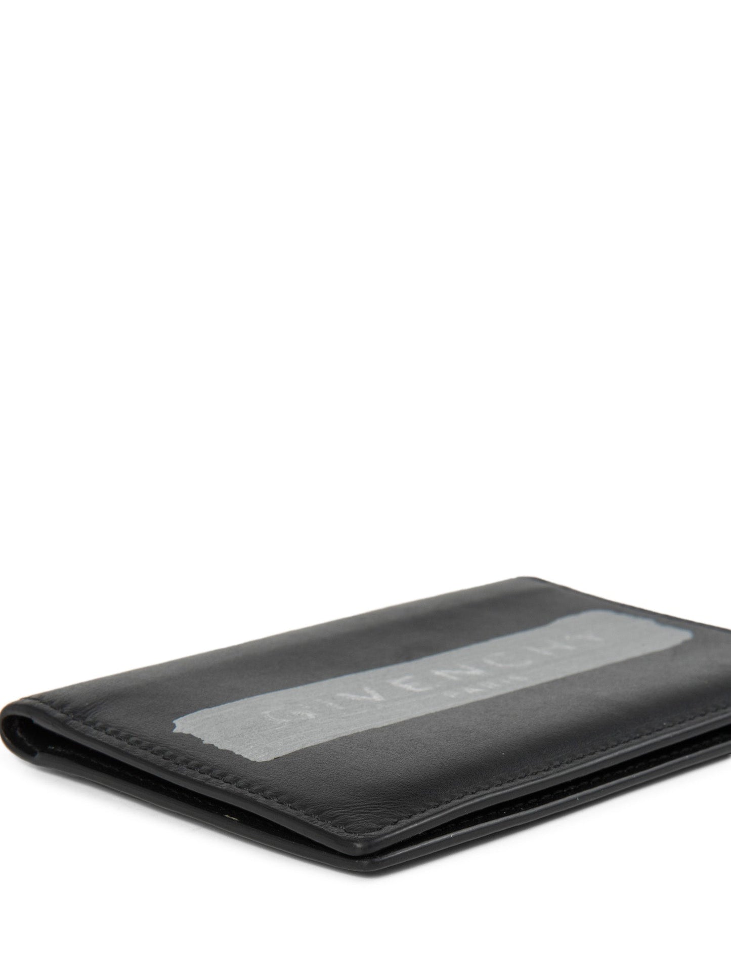 Givenchy Leather Paint Logo Unisex Wallet Black Silver