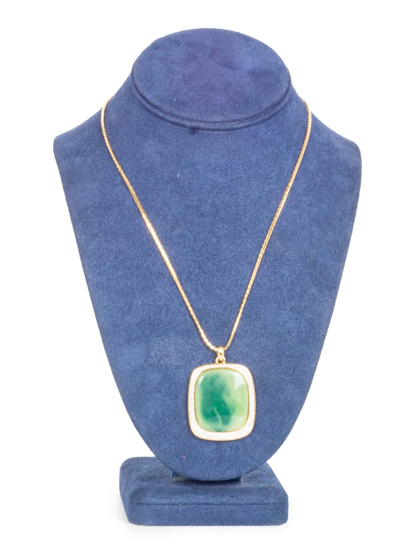 Givenchy Logo 24K Gold Plated Large Jade Stone Crystals Necklace Gold