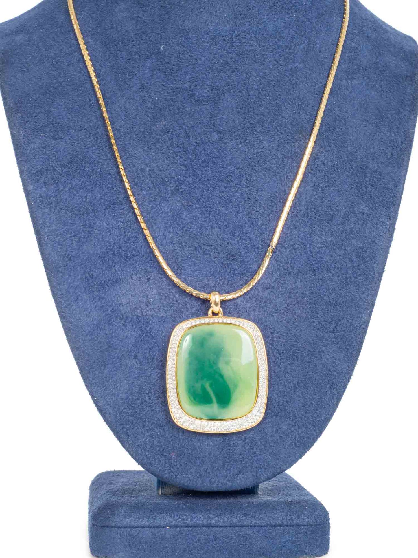 Givenchy Logo 24K Gold Plated Large Jade Stone Crystals Necklace Gold