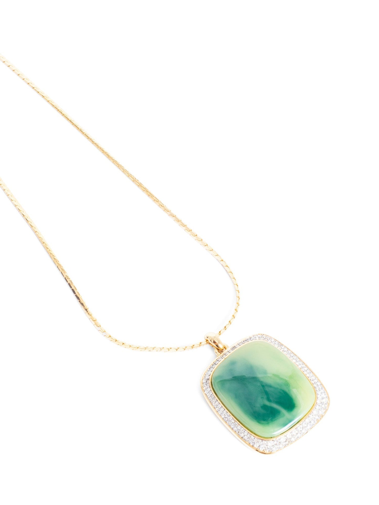 Givenchy Logo 24K Gold Plated Large Jade Stone Crystals Necklace Gold