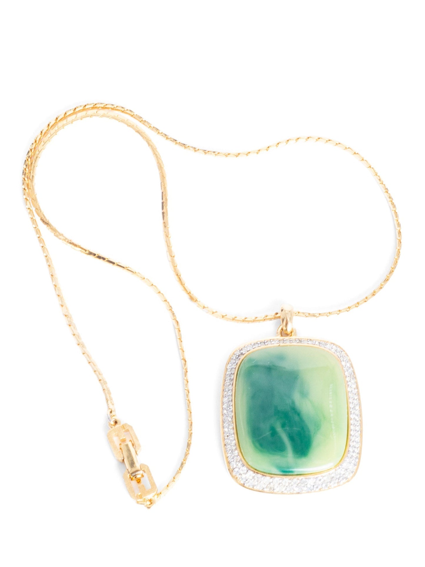Givenchy Logo 24K Gold Plated Large Jade Stone Crystals Necklace Gold