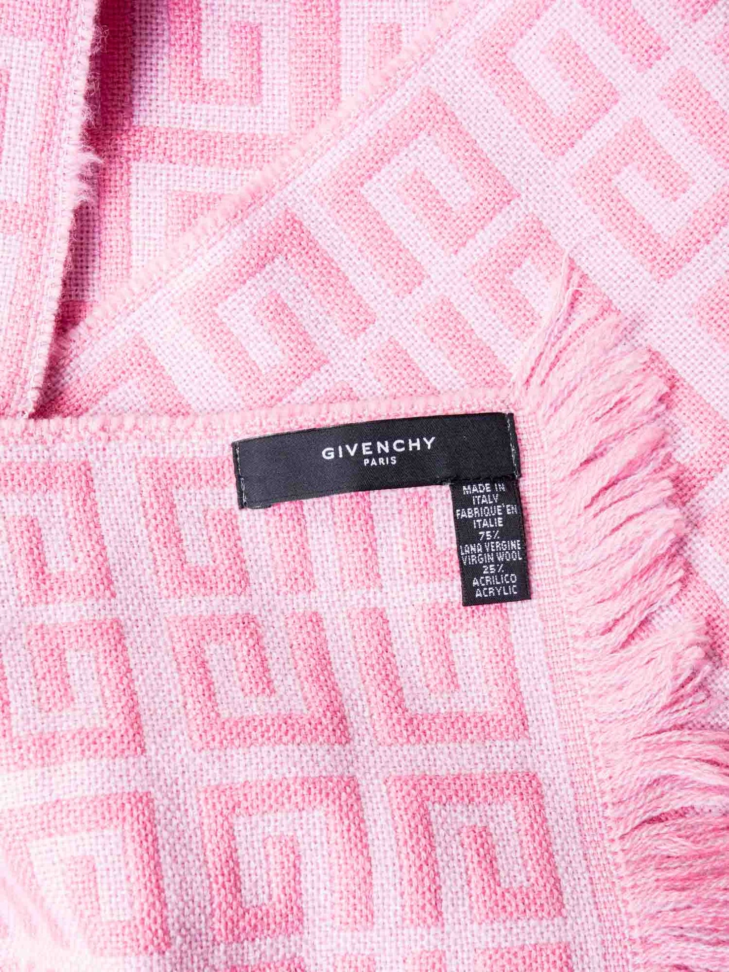 Givenchy Logo Knitted Wool Fringe Scarf Pink