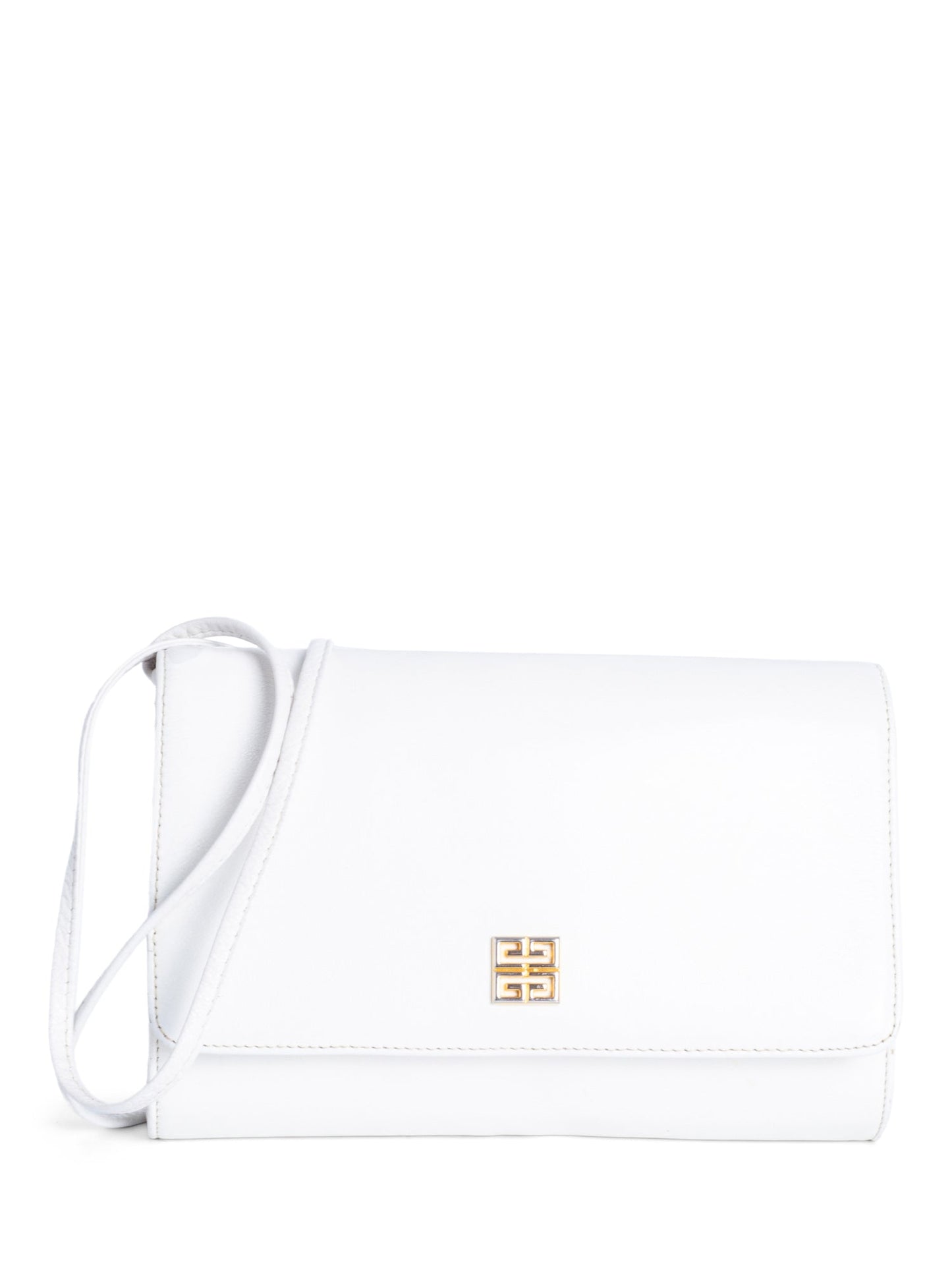 Givenchy Logo Leather Vintage Flap Messenger Bag White Gold