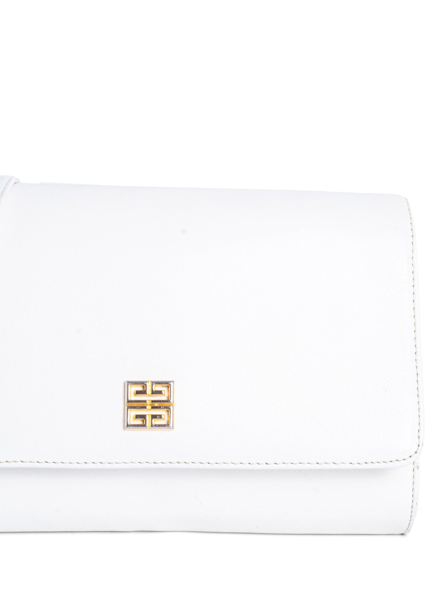 Givenchy Logo Leather Vintage Flap Messenger Bag White Gold