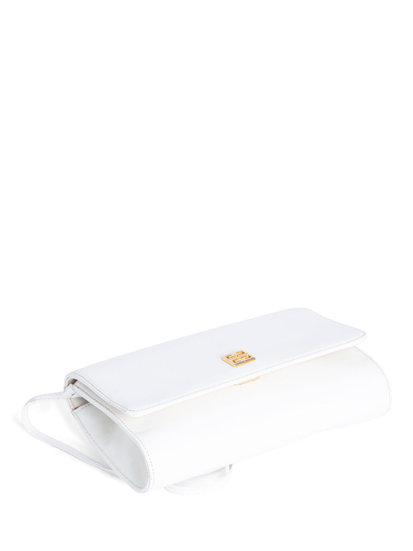 Givenchy Logo Leather Vintage Flap Messenger Bag White Gold