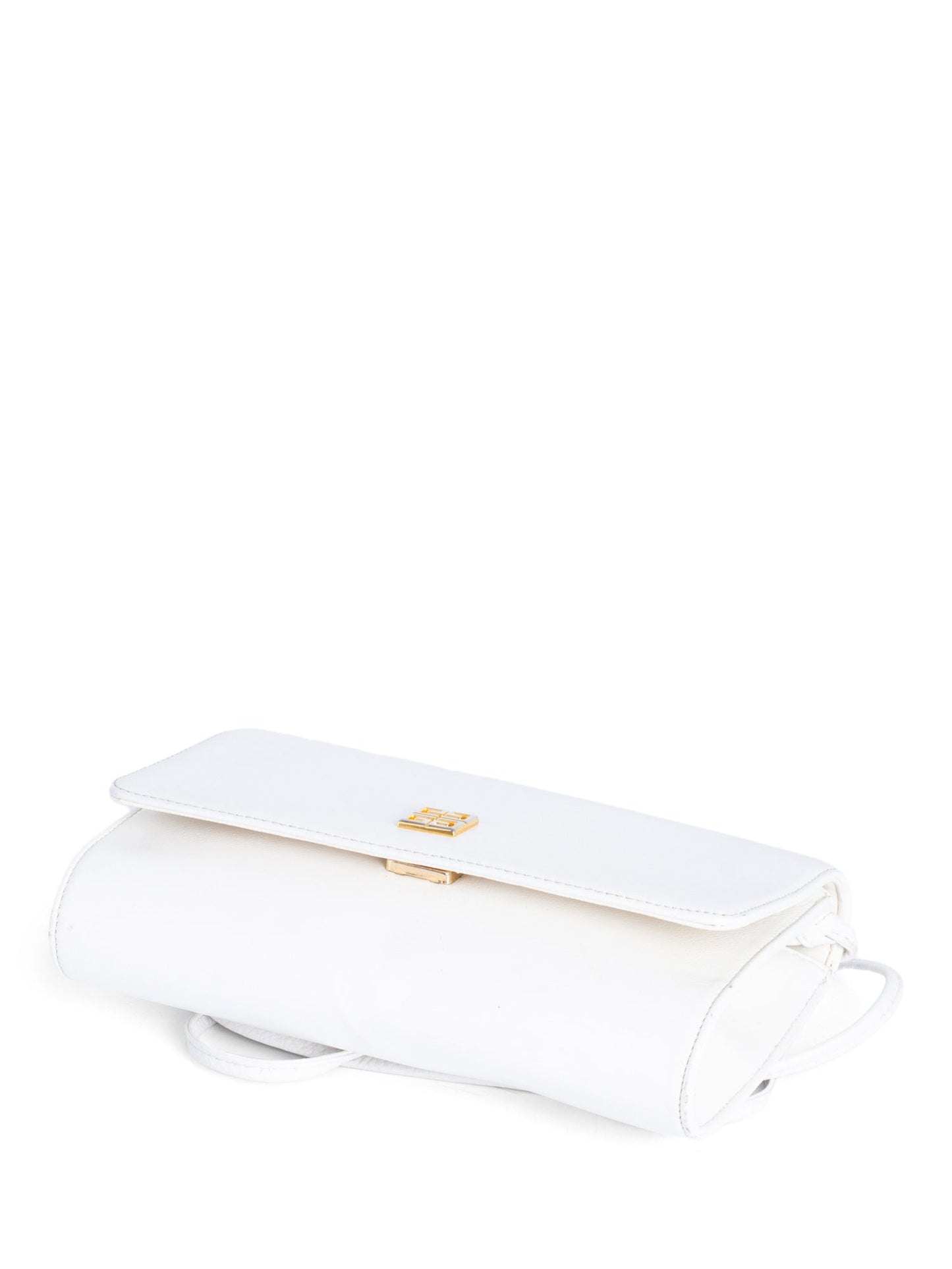 Givenchy Logo Leather Vintage Flap Messenger Bag White Gold