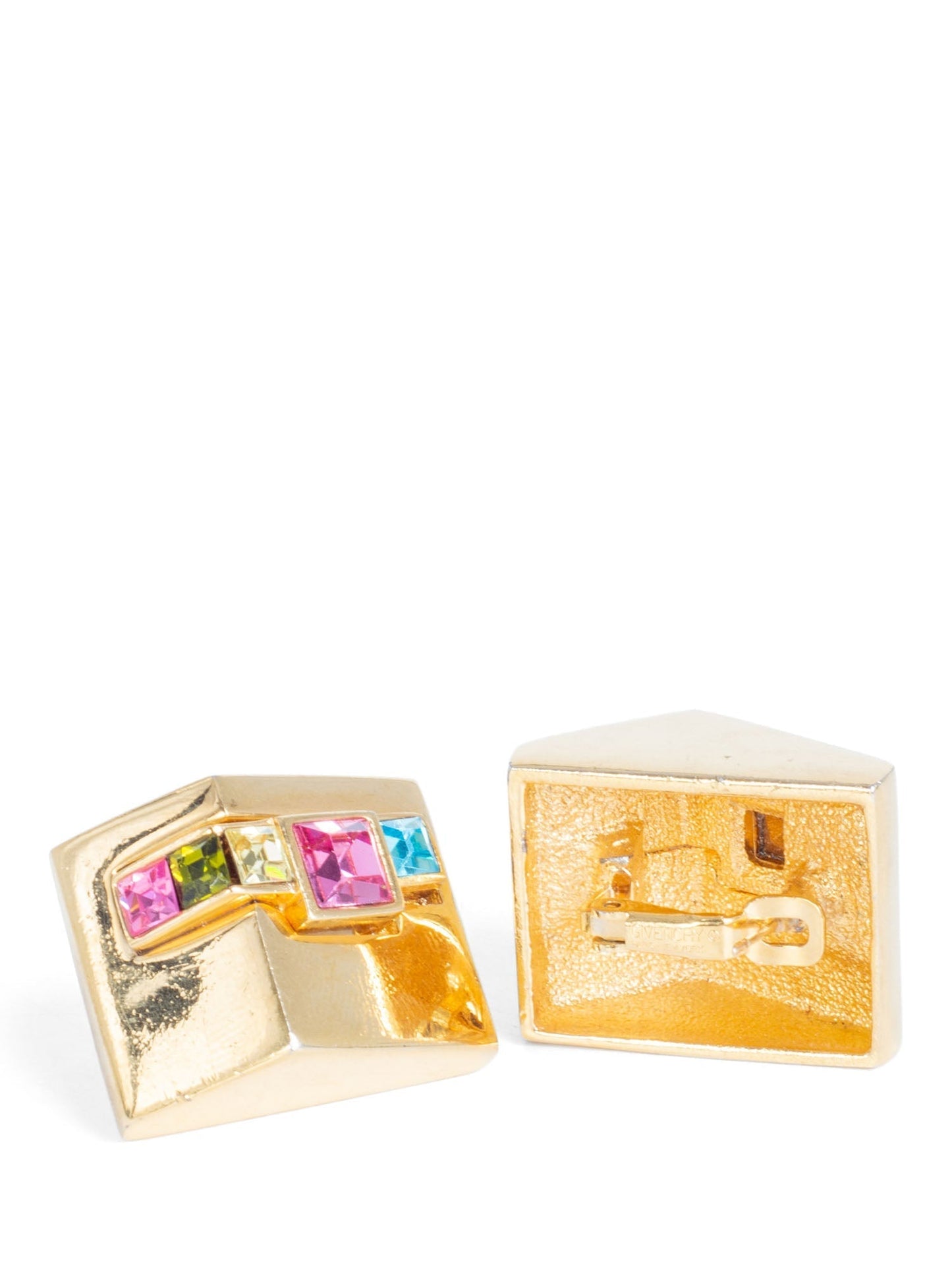 Givenchy Rhinestone Art Deco 24K Gold Plated Earrings