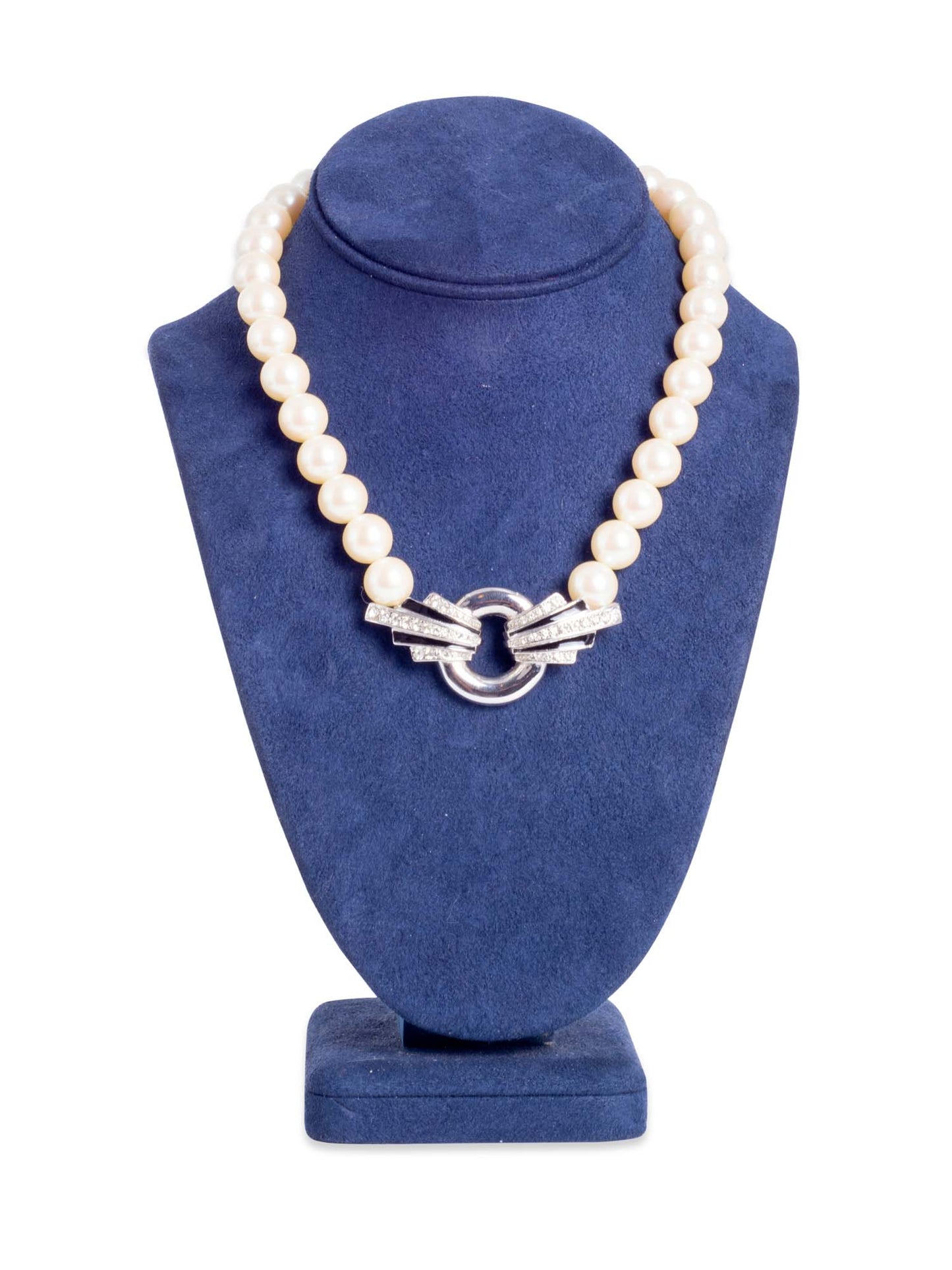 Givenchy Vintage Pearl Black Enamel Crystal Artdeco Necklace White
