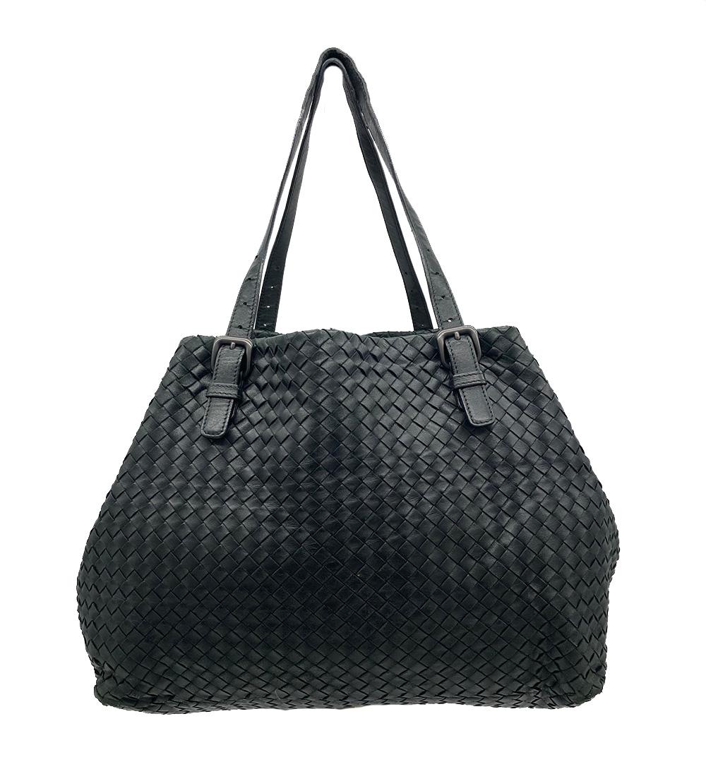 BOTTEGA VENETA Black Woven Leather Shoulder Bag Tote