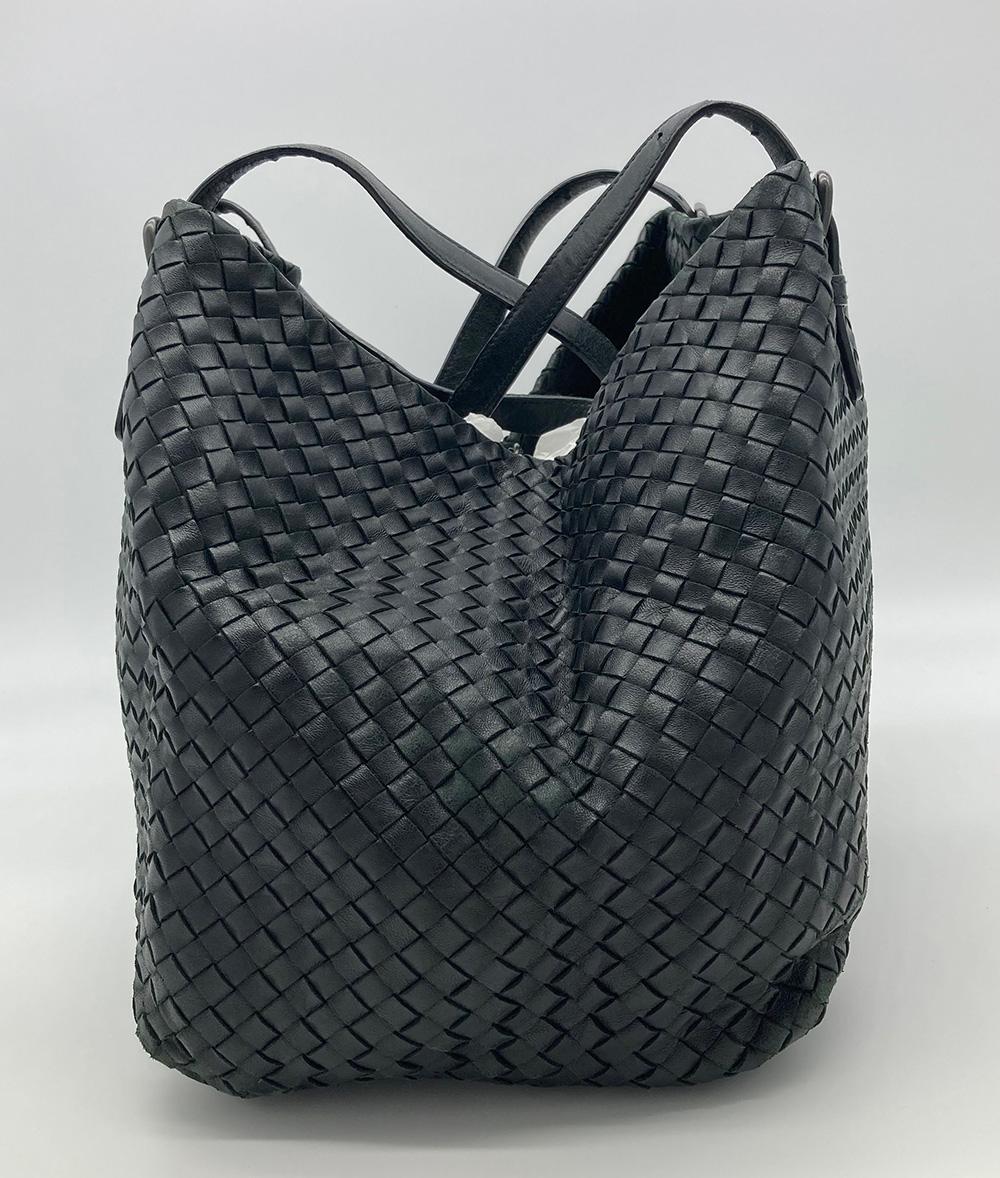 BOTTEGA VENETA Black Woven Leather Shoulder Bag Tote