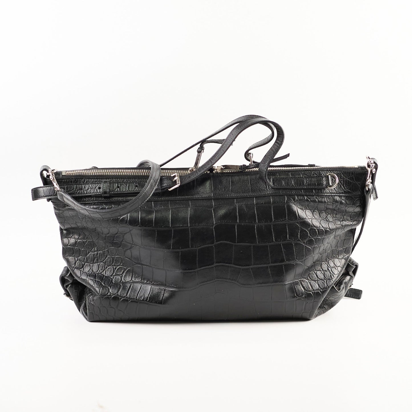 Saint Laurent Croc Embossed Tote Black