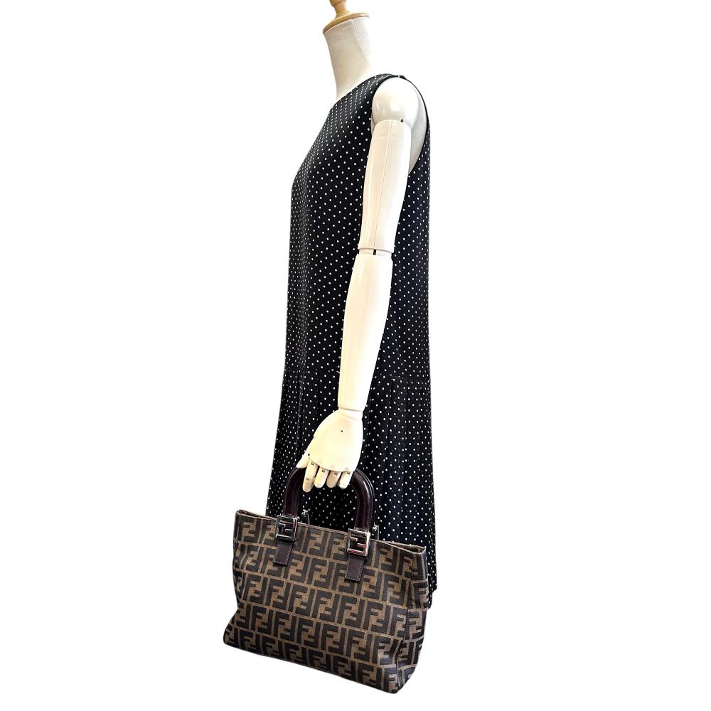 Fendi Zucca Canvas Leather Handbag Brown