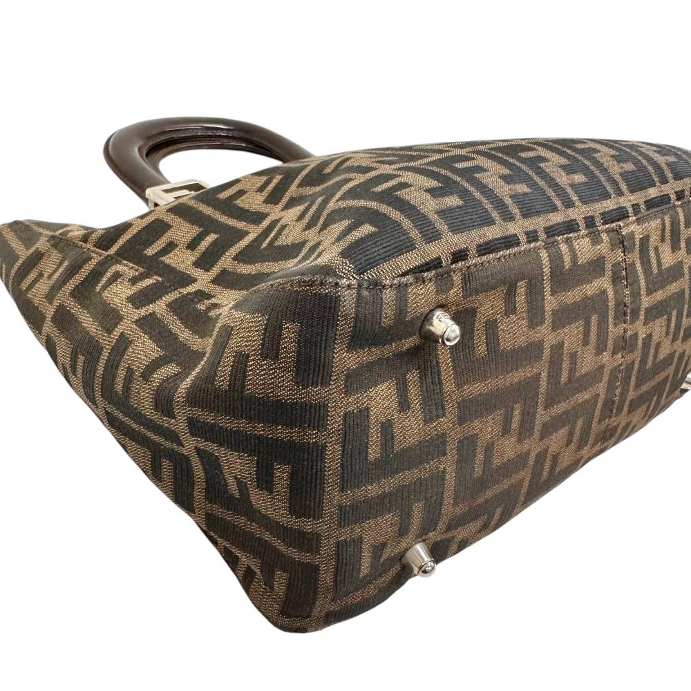 Fendi Zucca Canvas Leather Handbag Brown