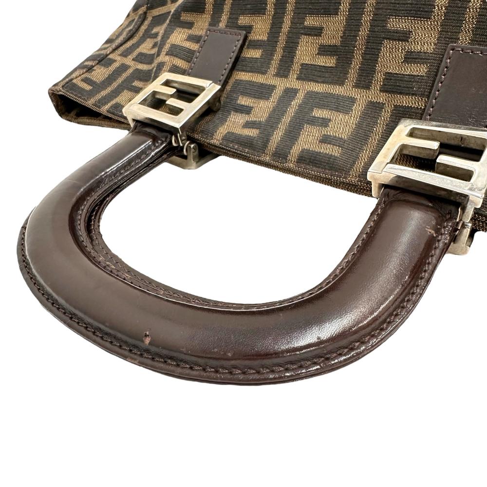 Fendi Zucca Canvas Leather Handbag Brown