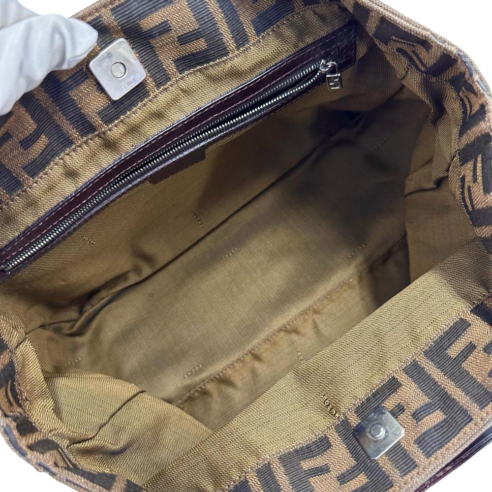 Fendi Zucca Canvas Leather Handbag Brown