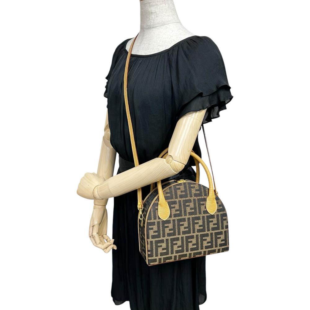 Fendi Canvas 2WAY Shoulder Handbag Beige