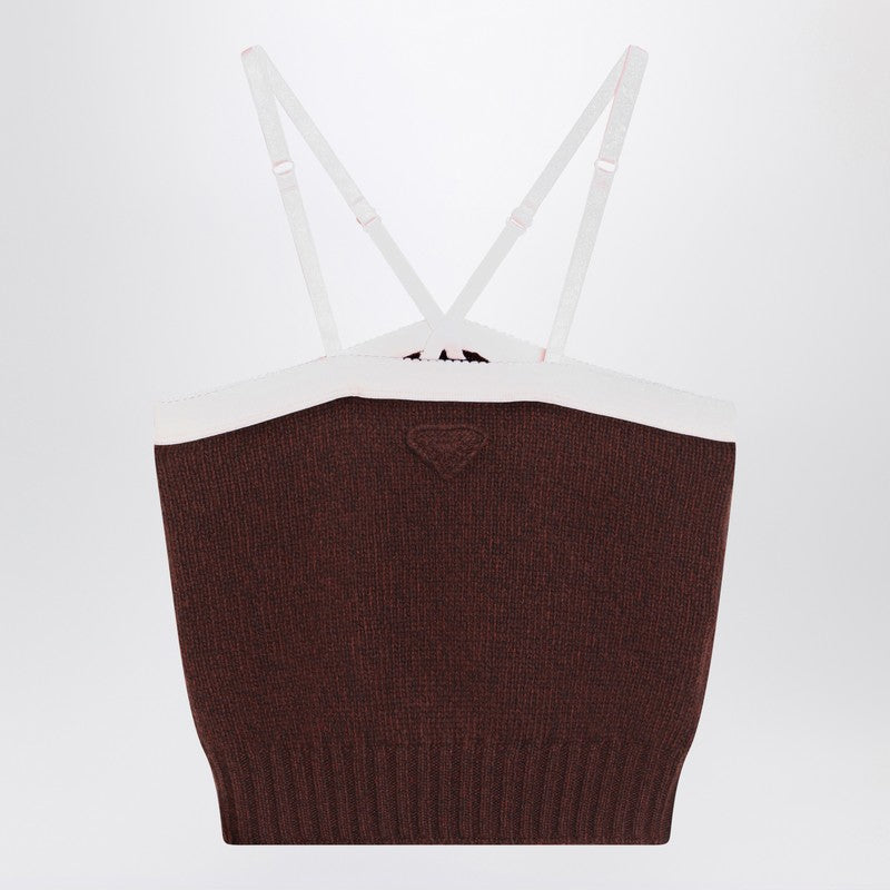 Prada Top In Brown Wool And Cashmere Women