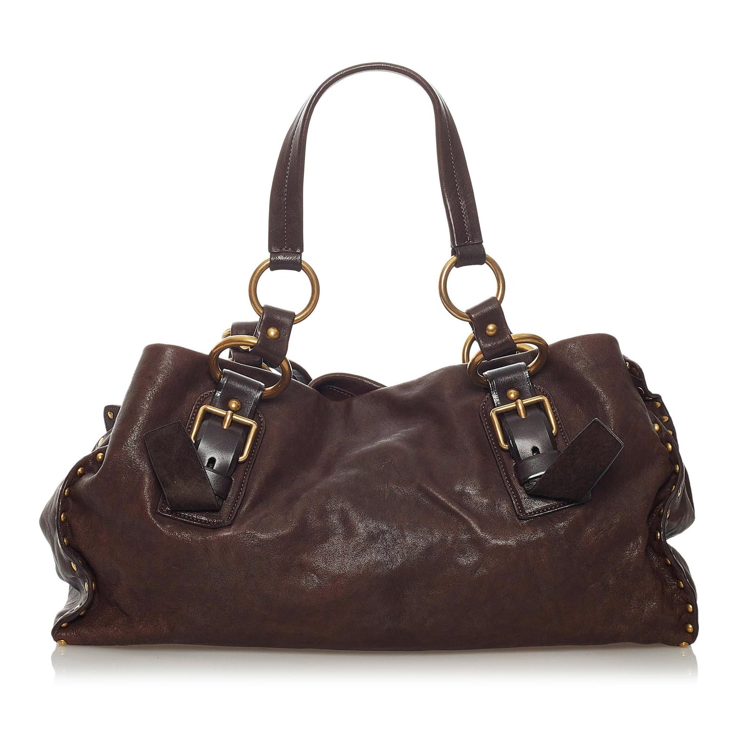 Prada Aviator Studded Leather Tote Bag (SHG-29206)