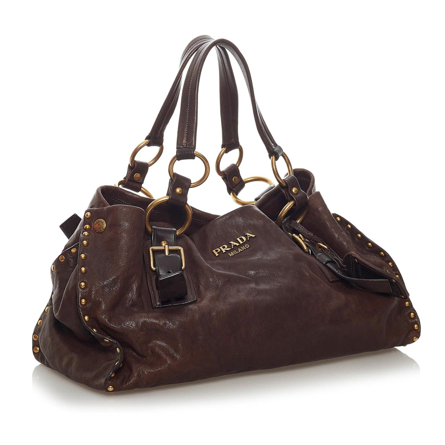 Prada Aviator Studded Leather Tote Bag (SHG-29206)