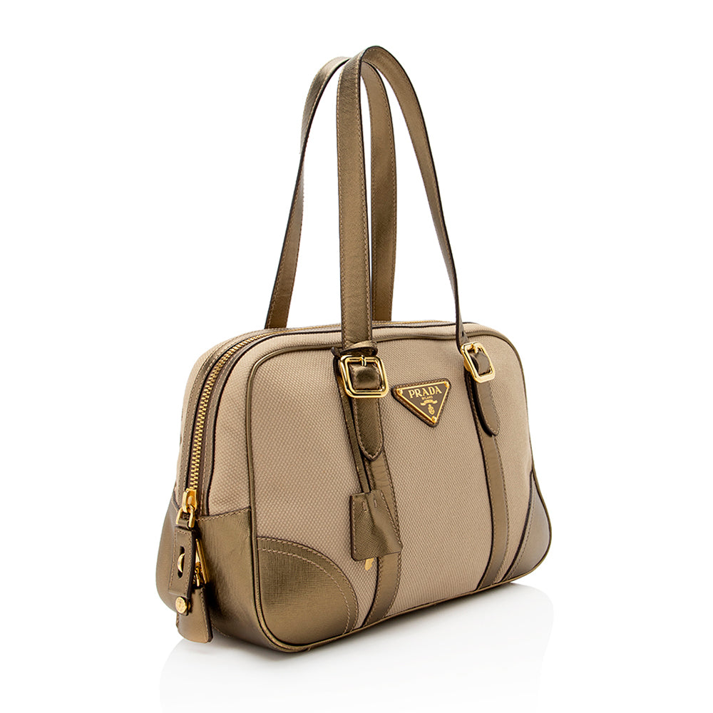 Prada Bowling Metallic Satchel (SHF-21637)