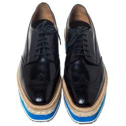PRADA Black Brogue Leather Derby Espadrille Platform Sneakers