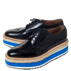 PRADA Black Brogue Leather Derby Espadrille Platform Sneakers