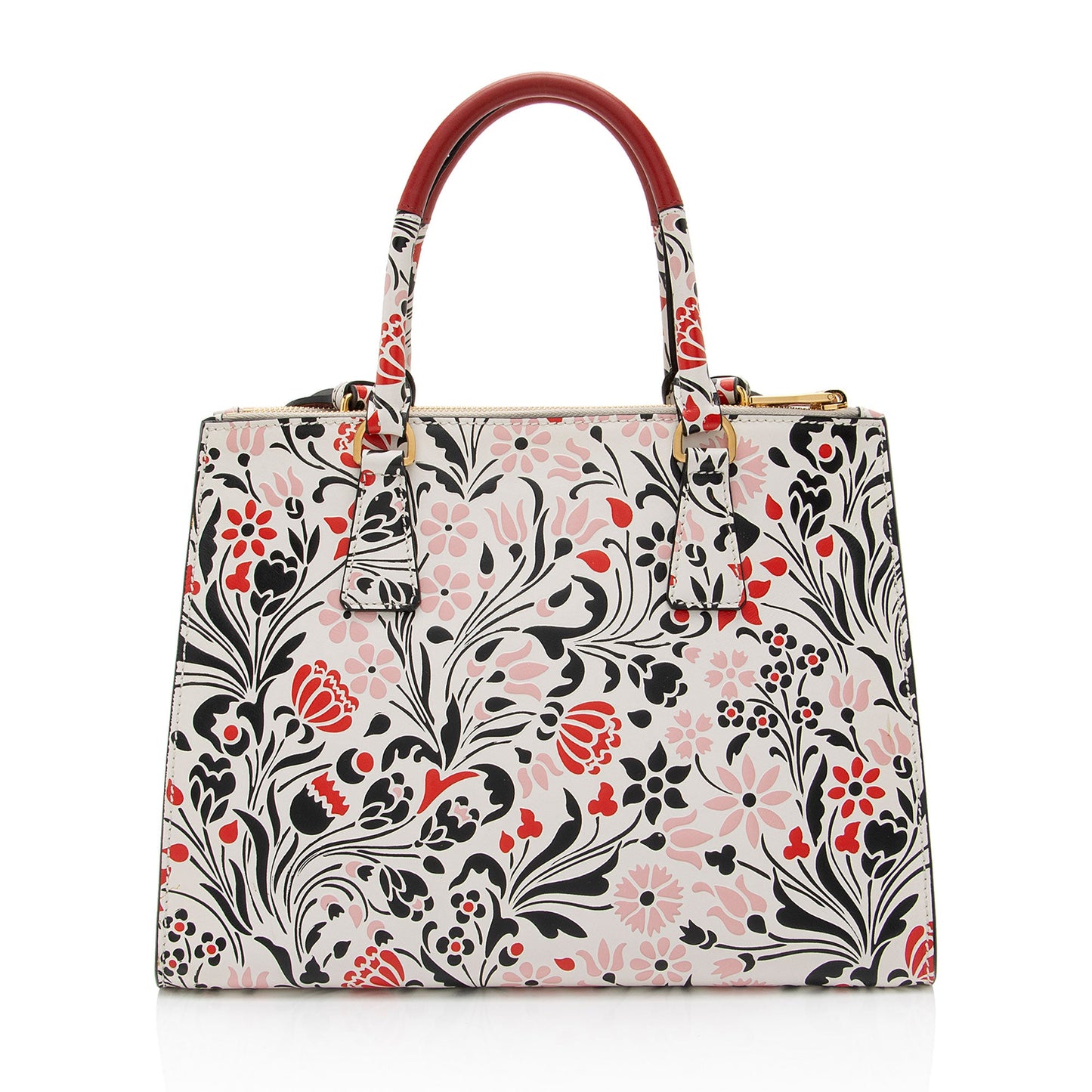Prada Calfskin Floreale Galleria Double Zip Medium Tote (SHF-QNM7ZX)