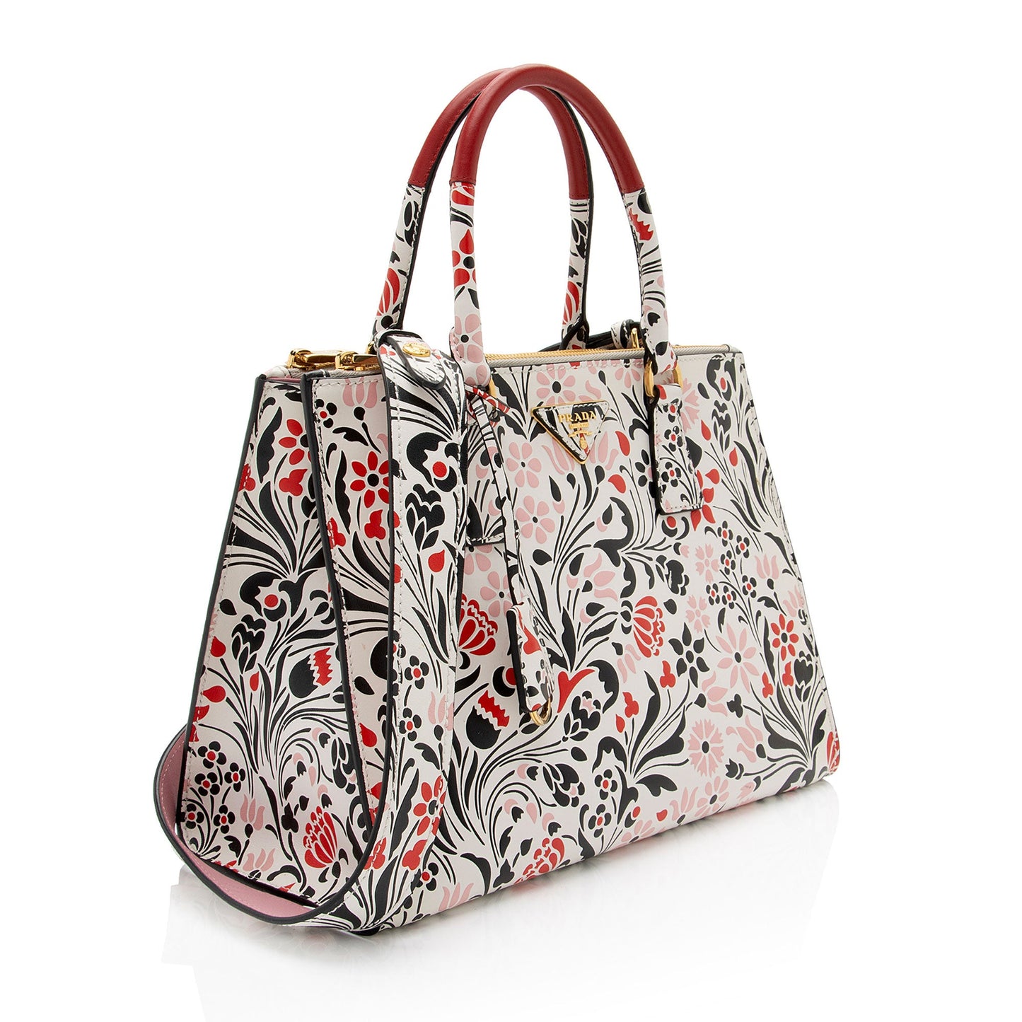 Prada Calfskin Floreale Galleria Double Zip Medium Tote (SHF-QNM7ZX)