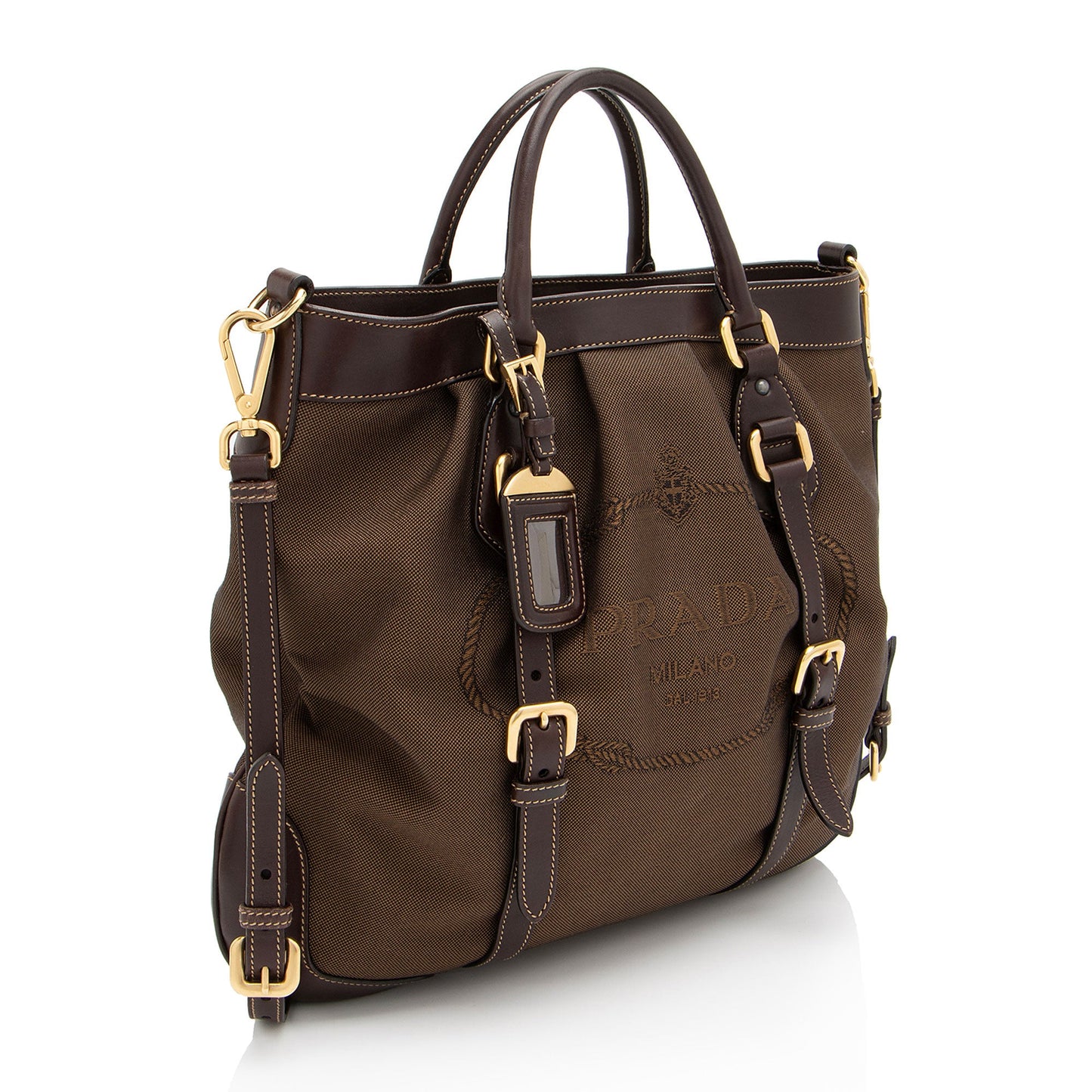 Prada Canapa Logo Belted Tote (SHF-zDMSqS)