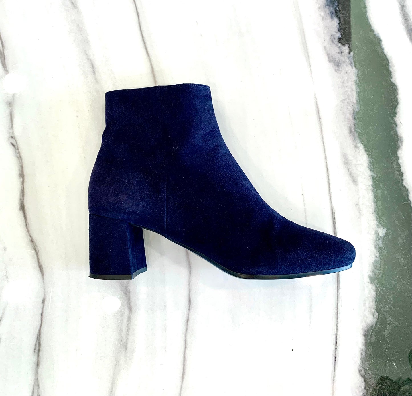 PRADA NAVY SUEDE CHUNKY HEEL BOOTS