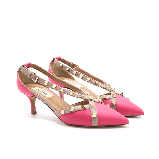 Valentino Pink Leather Rockstud Cage Sandals