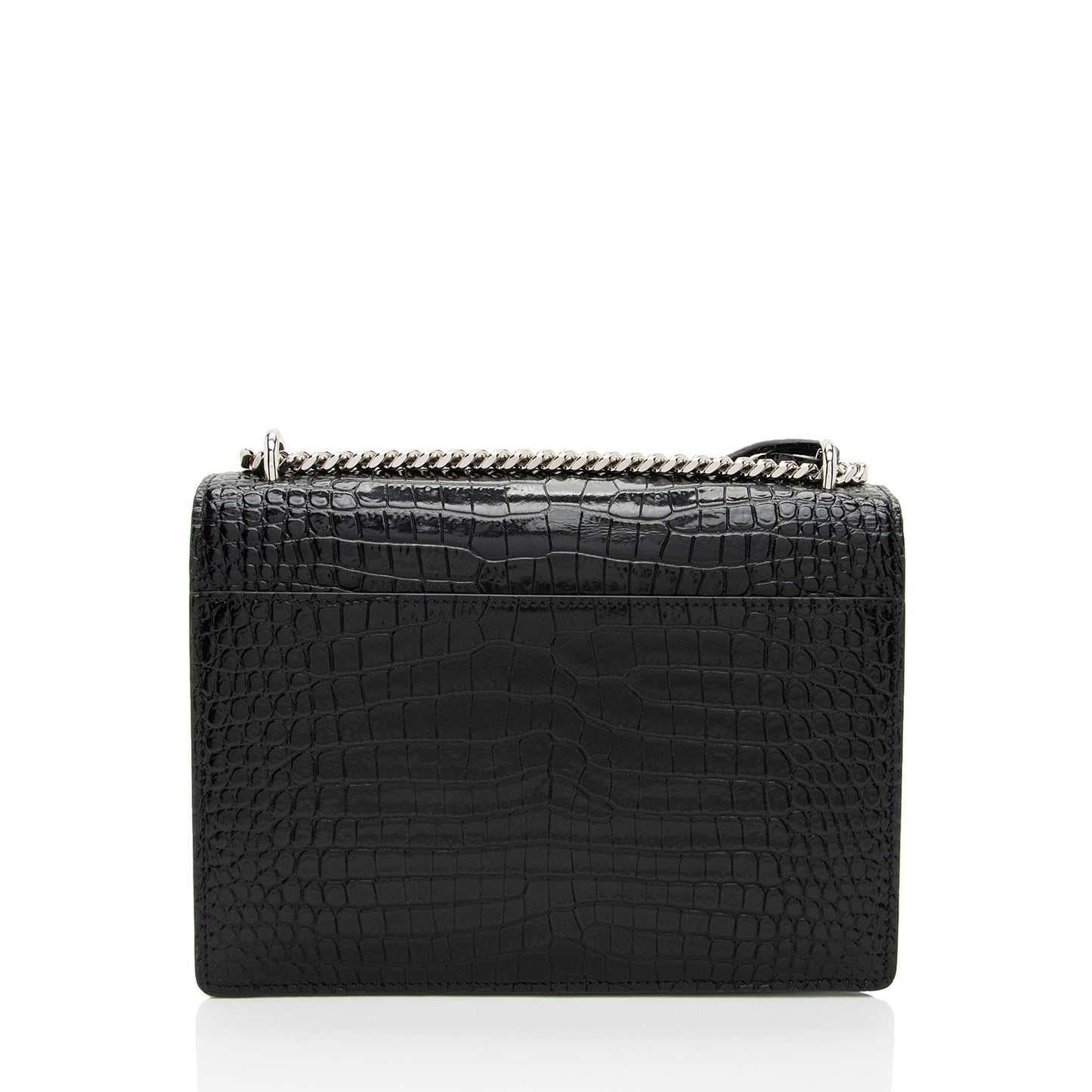Saint Laurent Croc Embossed Leather Monogram Sunset Medium Shoulder Bag (SHF-M2o6S1)