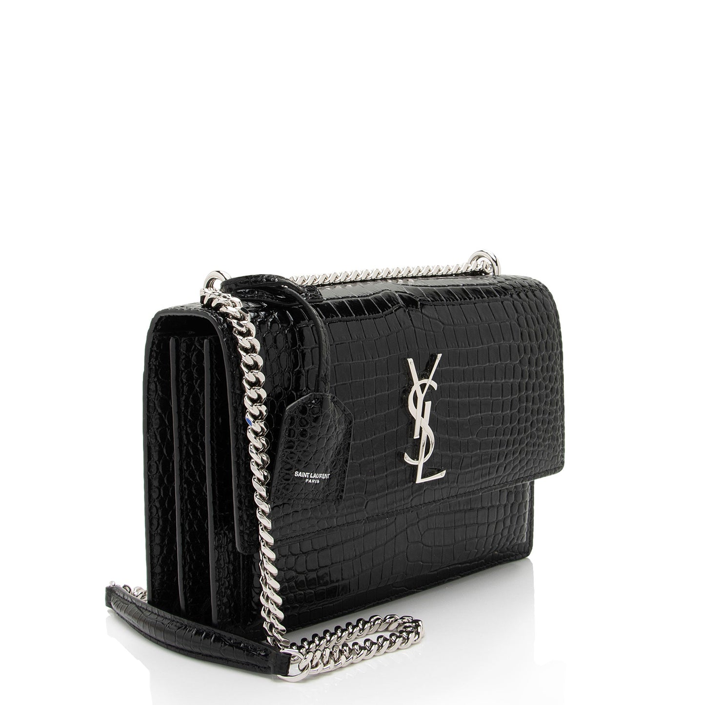 Saint Laurent Croc Embossed Leather Monogram Sunset Medium Shoulder Bag (SHF-M2o6S1)