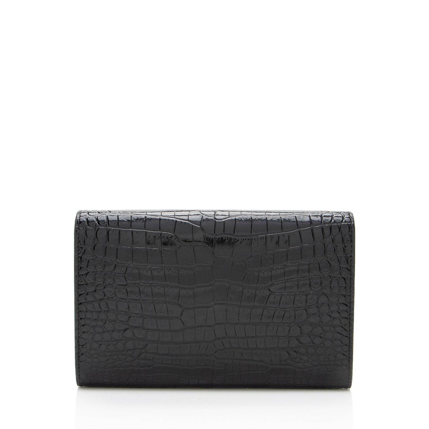 Saint Laurent Croc Embossed Leather Monogram Uptown Chain Wallet (SHF-nn92UW)