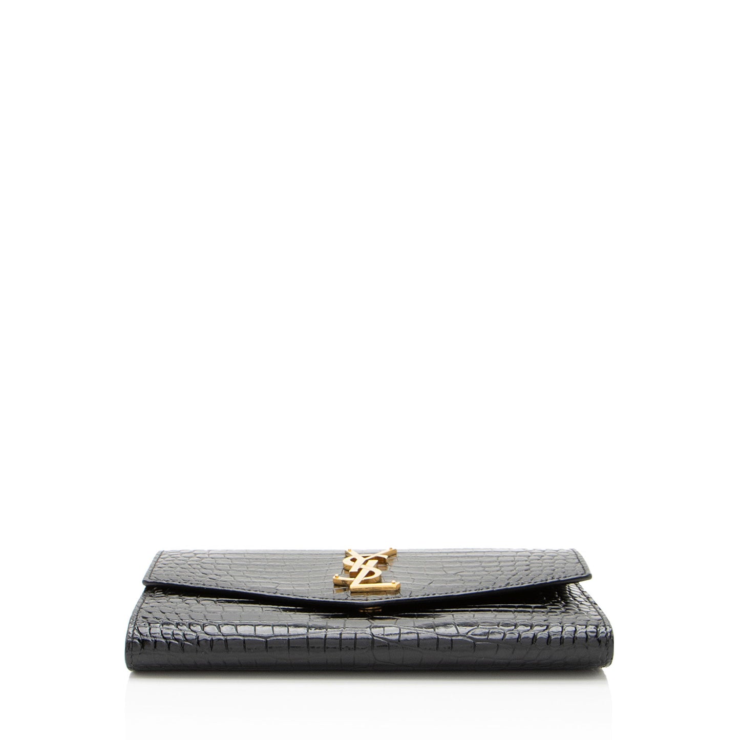 Saint Laurent Croc Embossed Leather Monogram Uptown Chain Wallet (SHF-nn92UW)