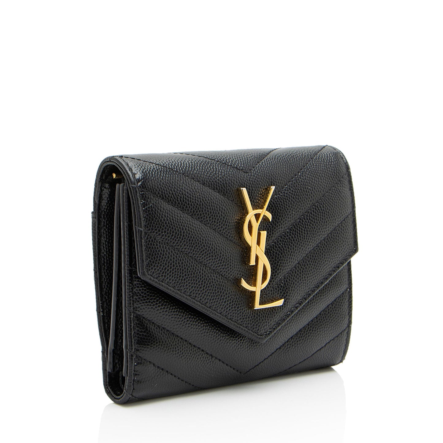 Saint Laurent Grain de Poudre Monogram Compact Tri-Fold Wallet (SHF-j0cHxO)