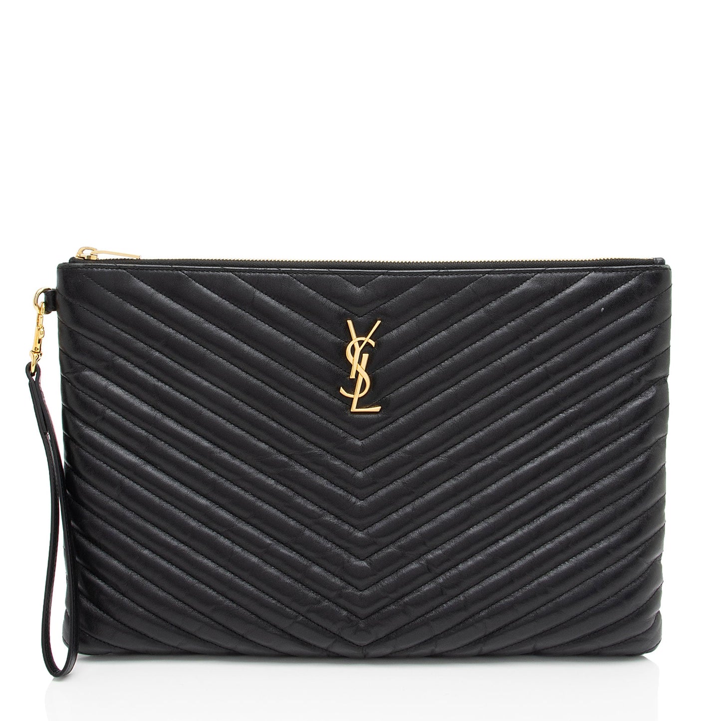 Saint Laurent Matelasse Calfskin Monogram Large Wristlet (SHF-Cxxp2w)