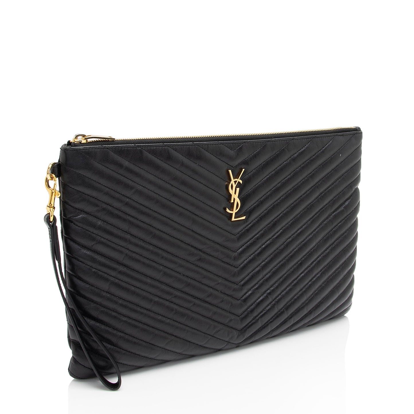 Saint Laurent Matelasse Calfskin Monogram Large Wristlet (SHF-Cxxp2w)