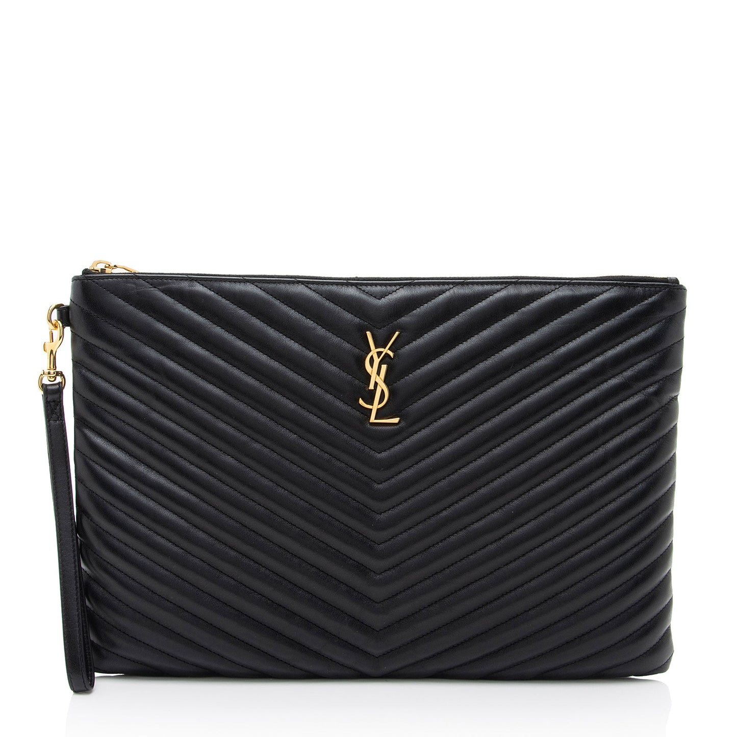 Saint Laurent Matelasse Calfskin Monogram Large Wristlet (SHF-J3F1B7)